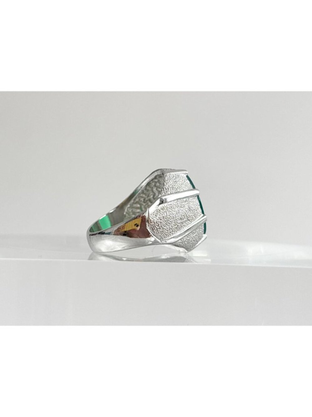 Yemeni Green Aqeeq Agate Solitaire Sterling Silver 925 Vintage Ring - sz 6 - Picture 6 of 16